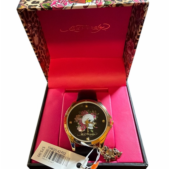 Ed Hardy | Accessories | Ed Hardy Womens Floral Black And Gold Watch ...
